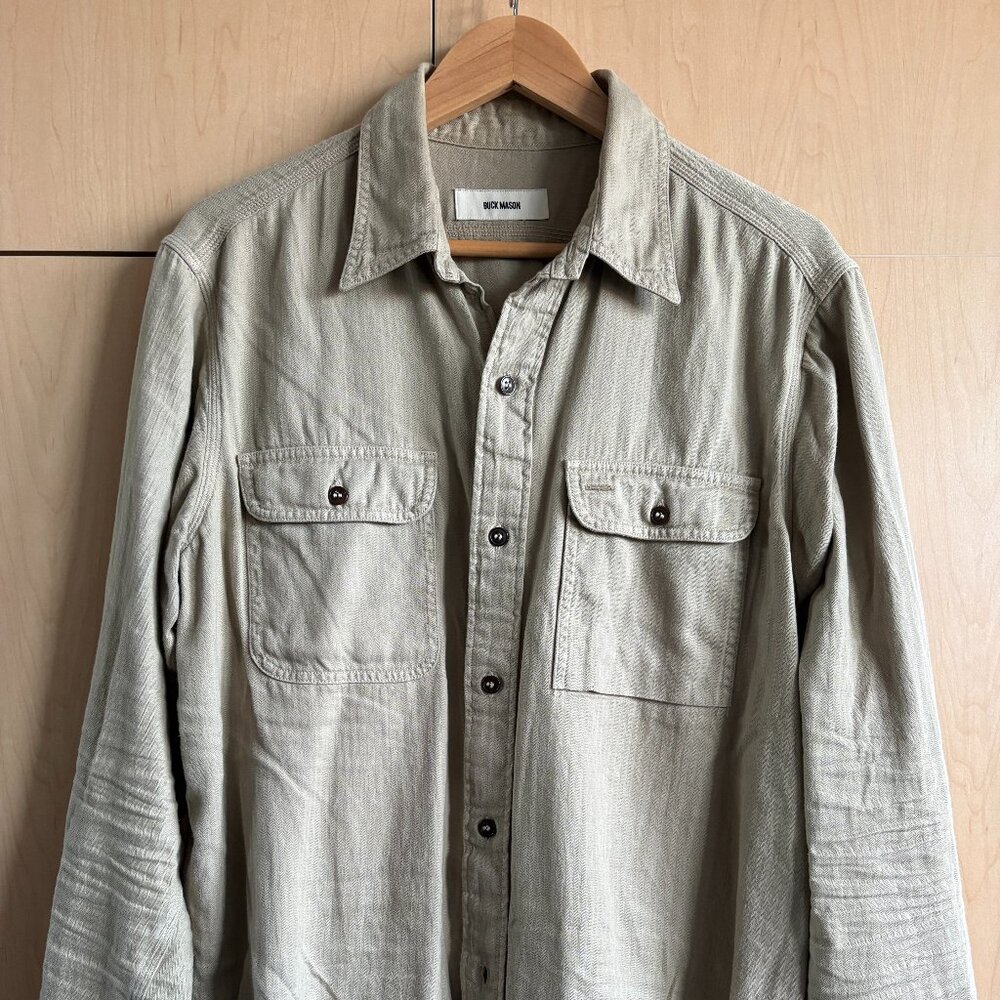 Buck Mason Hemp Herringbone Twill Soft Pack Station Shirt - Light Khaki - Large